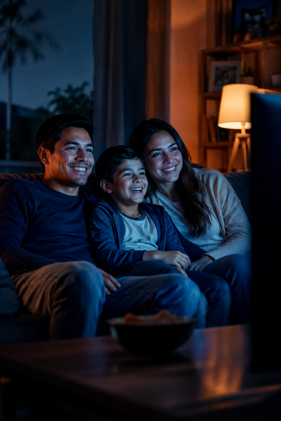Familia disfrutando TV con el combo Integral SEEC